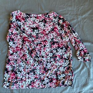 Flower-print 3/4 sleeve t-shirt